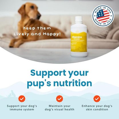 Liquid Multivitamin for Dogs with Probiotics, 8 in 1 Vitamins for Immune Support, Energy &amp; Digestion, High Absorption Liquid Dog Supplement, Made in USA, 32 oz