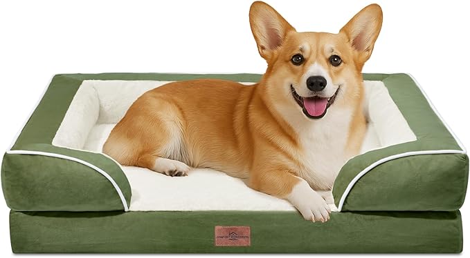 Comfort Expression Medium Dog Beds Waterproof Orthopedic Foam Dog Sofa Beds for Medium Large Dogs Comfy Pet Bed with Washable Removable Cover &amp; Non-Slip Bottom(Medium,Light Green)
