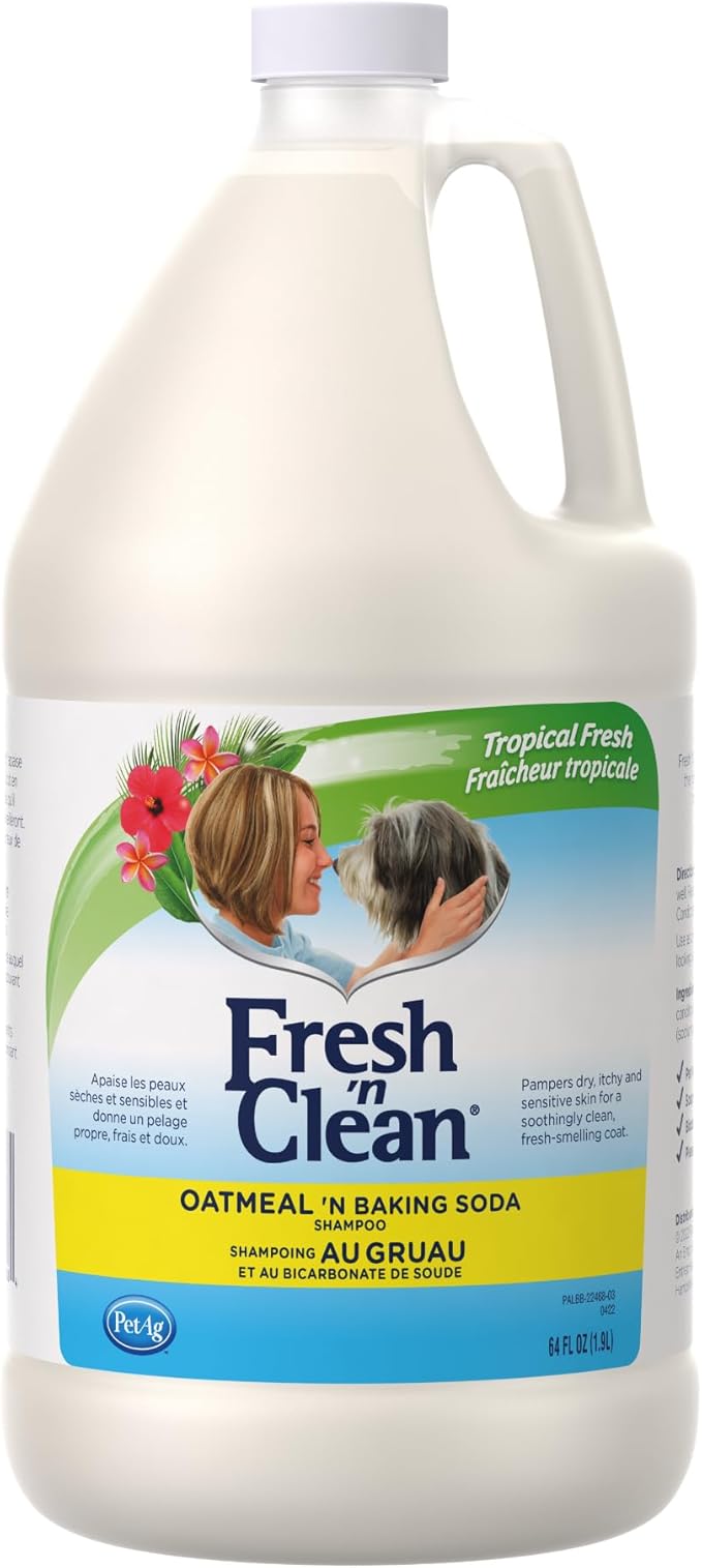 PetAg Fresh ’n Clean Oatmeal ’n Baking Soda Shampoo - Tropical Fresh Scent - 64 oz - Nurtures Dry, Itchy &amp; Sensitive Skin with Vitamin E &amp; Aloe - Strengthens &amp; Repairs Coats - Soap Free