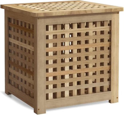 Bench with Storage, Acacia Laundry Hamper with Seat, Storage Benches with Seating for Entryway, Living Room, Bedroom, Bathroom (15.7x19.7x17.7in)