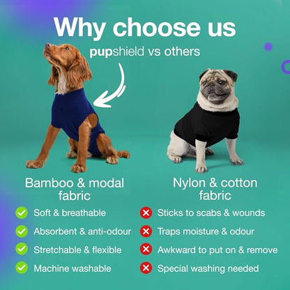 PupShield - Dog Surgery Recovery Suit Male and Female - All Dog Sizes - Easy to Use Anti Licking Design Breathable Comfortable - Spay &amp; Neuter Recovery Suit - Surgical Onesie - Cone Alternative