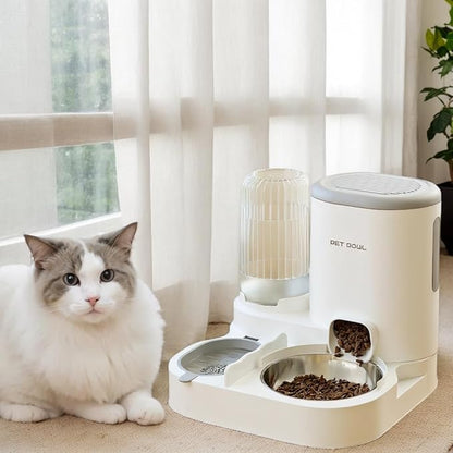 Automatic Cat Feeder &amp; Water Dispenser - Dual Container for Dry/Wet Food, Two-in-One Upgraded Gravity Feeder and Water Dispenser Combo Set for Cats and Dogs. (Grey)