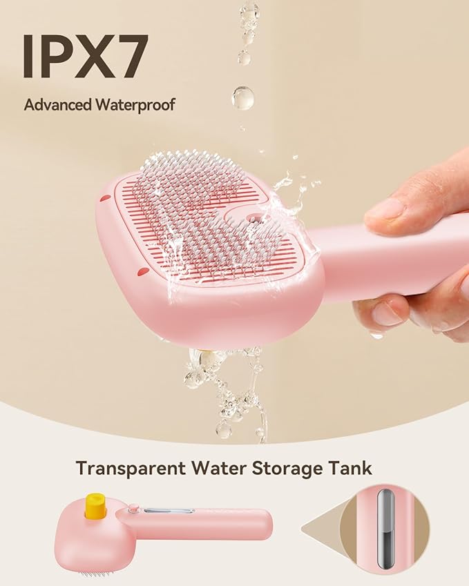 ROJECO 3-in-1 Pet Steam Brush for Cats&amp;Dogs - Detangling Comb with Adjustable Mist, Handheld Deshedding Grooming Tool for Long/Short Hair, Massage Brush &amp; Shedding Control Gift,Cordless,Pink