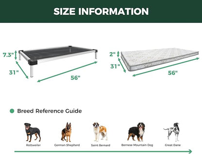 FXW TitanNest Chew-Proof Elevated Dog Bed, Raised Cot for Indoor/Outdoor/Camping Use, Durable &amp; Waterproof Cooling Pet Bed with Exclusive Cover for Extra Large Dogs, 56.0" L x 31.0" W x 7.3" H, Black
