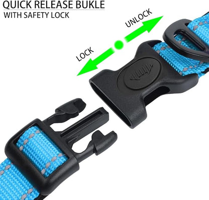 JSXD AirTag Dog Collar, Night Reflective Nylon Dog Collar for Small Medium Large Dogs,Lockable Quick Release Buckle,Padded Breathable Pet Collar with AirTag Holder (Blue, Large)
