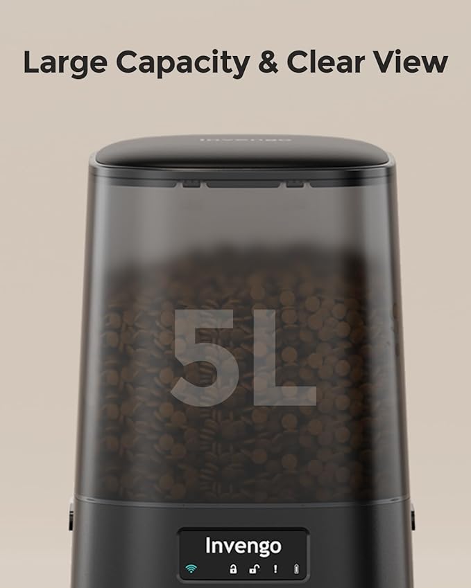 Cat Feeder Automatic - Cat Food Dispenser MeowServe S20, Auto Dog Feeder with Stainless Steel Bowl, 5L Pet Feeder with Patented Anti-Jam Port, App, Dual Lock Lid, Dual-Band WiFi &amp; Power Supply