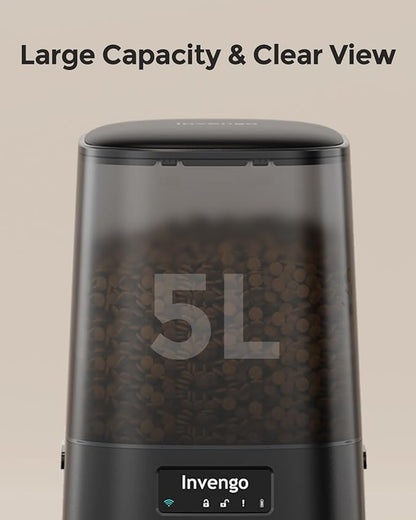 Cat Feeder Automatic - Cat Food Dispenser MeowServe S20, Auto Dog Feeder with Stainless Steel Bowl, 5L Pet Feeder with Patented Anti-Jam Port, App, Dual Lock Lid, Dual-Band WiFi &amp; Power Supply