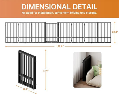 Full Metal Freestanding Dog Gate with Door, 32&