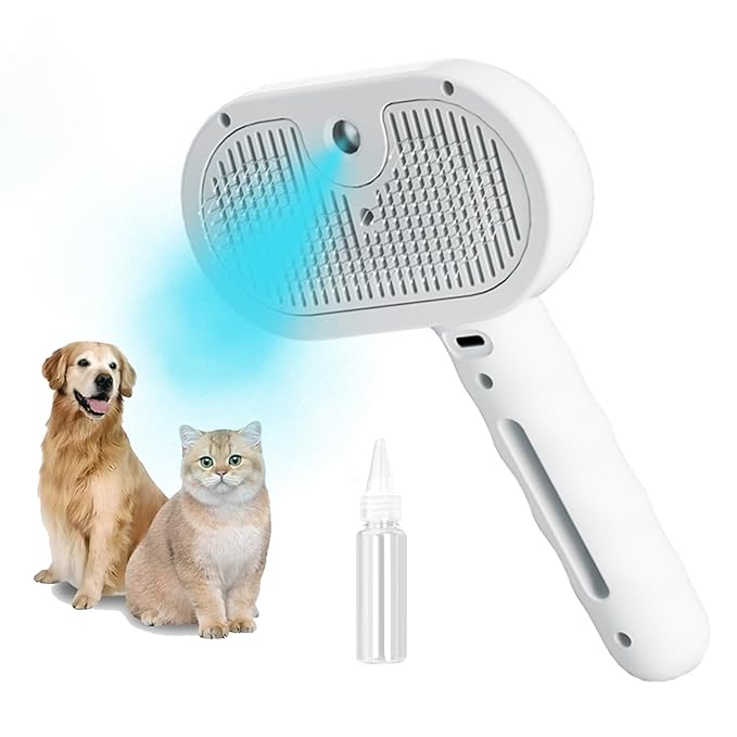 3-in-1 Steam Brush for Cats - Self Cleaning Cat Brush with Anti-Static &amp; Shedding Control, Rechargeable Pet Grooming Tool for Long/Short Hair Cats &amp; Dogs(White)