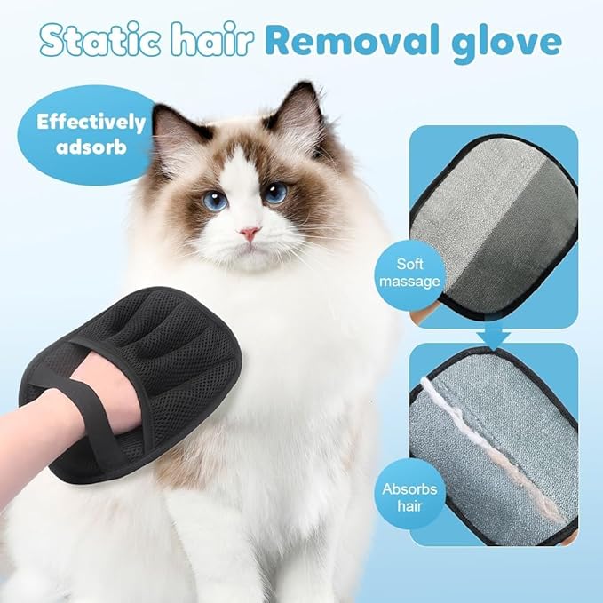 Pet Hair Remover Glove, 2025 New Pet Hair Removal Glove, Upgrade Efficient Grooming Gloves for Pet Hair, Reusable Cat Dog Grooming Gloves Pet Hair, Remover Electrostatic Gloves, for Cats &amp; Dogs