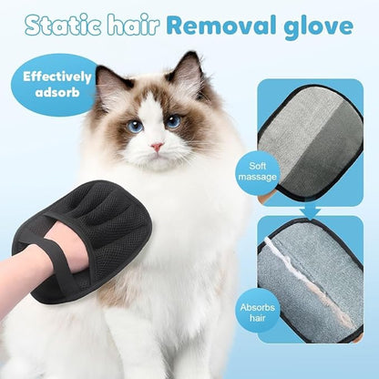 Pet Hair Remover Glove, 2025 New Pet Hair Removal Glove, Upgrade Efficient Grooming Gloves for Pet Hair, Reusable Cat Dog Grooming Gloves Pet Hair, Remover Electrostatic Gloves, for Cats &amp; Dogs