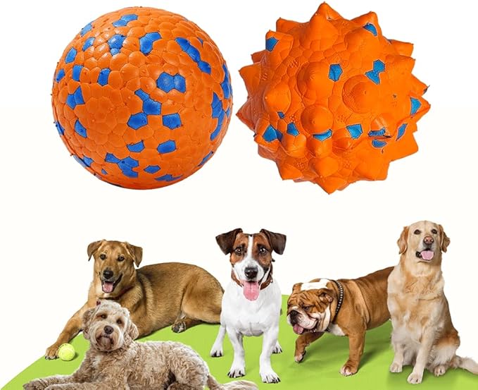 Tough Dog Toys for Aggressive Chewers &amp; Teething Puppies, Bouncy Balls for Medium Dogs, Durable Pet Toys, Floating Dog Balls for Water Play (Orange-Blue-Set)