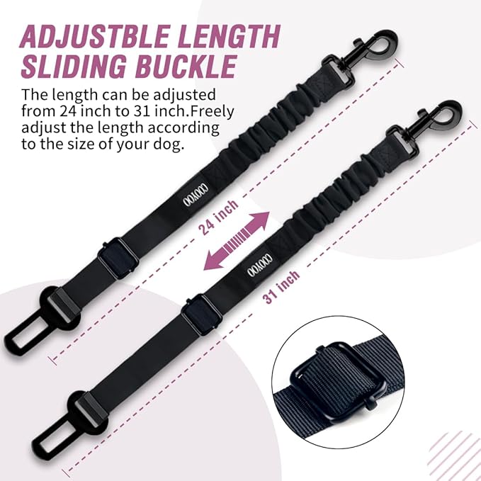 COOYOO Dog Seat Belt,3 Piece Set Retractable Dog Car Adjustable Seatbelts for Vehicle Nylon Pet Safety Heavy Duty &amp; Elastic &amp; Durable Car Harness for Dogs