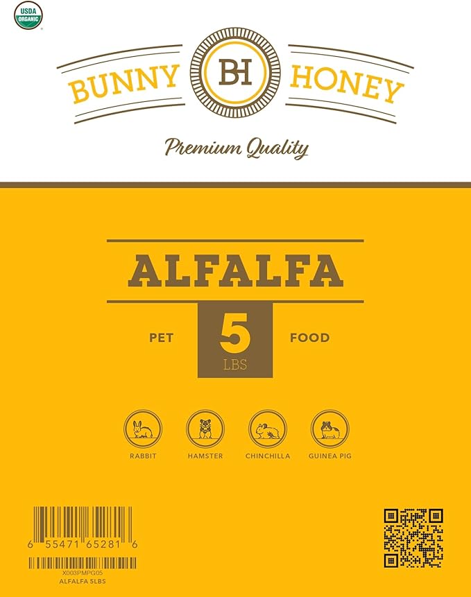 Bunny Honey Organic Alfalfa Hay for Guinea Pigs 12 lb Dim wt/5 lb High-Protein &amp; Calcium, Supports Growth &amp; Dental Health, Fresh &amp; Nutritious