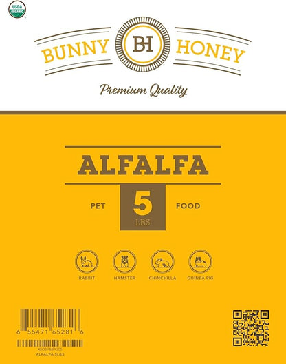 Bunny Honey Organic Alfalfa Hay for Guinea Pigs 12 lb Dim wt/5 lb High-Protein &amp; Calcium, Supports Growth &amp; Dental Health, Fresh &amp; Nutritious