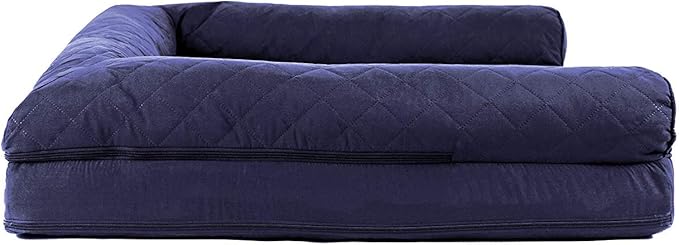Furhaven Cooling Gel Dog Bed for Large Dogs w/ Removable Bolsters &amp; Washable Cover, For Dogs Up to 95 lbs - Quilted Sofa - Navy (Blue), Jumbo/XL