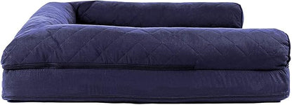 Furhaven Cooling Gel Dog Bed for Large Dogs w/ Removable Bolsters &amp; Washable Cover, For Dogs Up to 95 lbs - Quilted Sofa - Navy (Blue), Jumbo/XL