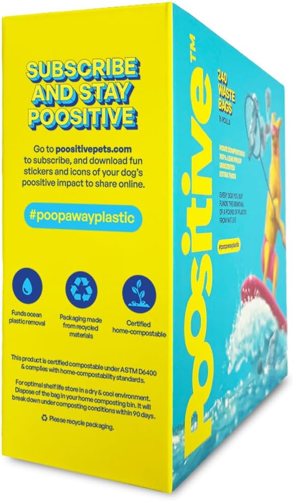 100% Certified Home Compostable Dog Poop Bags - ASTM D6400 &amp; AS 5810 Compliant Dog Waste Bags, 240 bags, 16 rolls, unscented