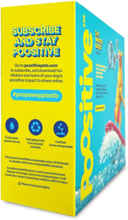 100% Certified Home Compostable Dog Poop Bags - ASTM D6400 &amp; AS 5810 Compliant Dog Waste Bags, 240 bags, 16 rolls, unscented