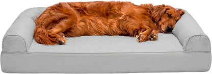Furhaven Orthopedic Dog Bed for Large Dogs w/ Removable Bolsters &amp; Washable Cover, For Dogs Up to 95 lbs - Quilted Sofa - Silver Gray, Jumbo/XL