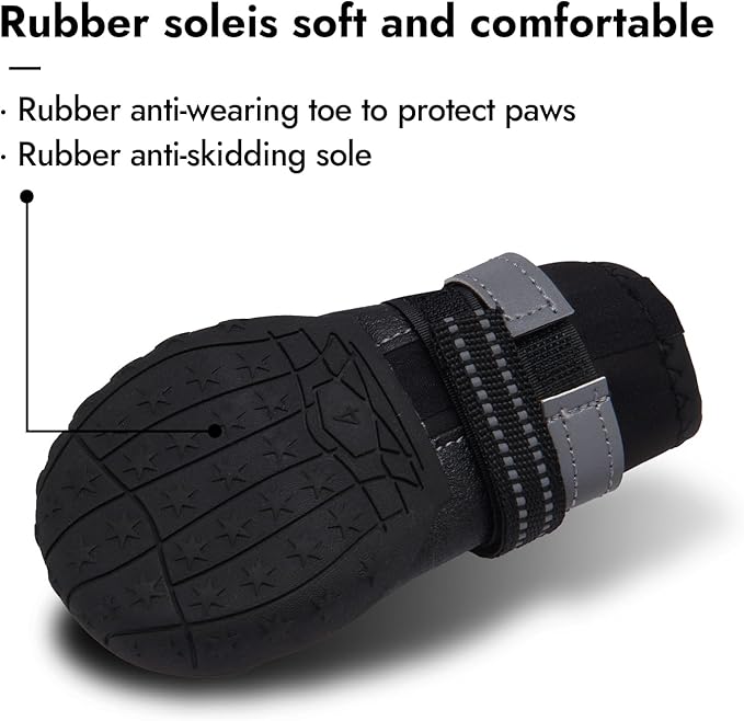 Dog Shoes, Waterproof Dog Boots &amp; Paw Protectors with Anti-Slip Sole, 4pcs/Set Pet Dog Booties, Reflective Dog Shoes for Small Medium Large, Winter Snowy Summer Hot Pavement (Black, 3