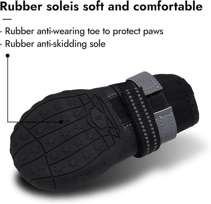 Dog Shoes, Waterproof Dog Boots &amp; Paw Protectors with Anti-Slip Sole, 4pcs/Set Pet Dog Booties, Reflective Dog Shoes for Small Medium Large, Winter Snowy Summer Hot Pavement (Black, 3