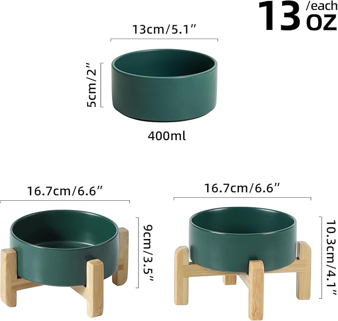Ceramic Raised Dog and Cat Bowl Set, 2 Heights Elevated Stand, Food and Water Bowl for Small Breed Dogs, Cats, Kitty, Weighted Dog Dishes, Pet Bowls(5.1&