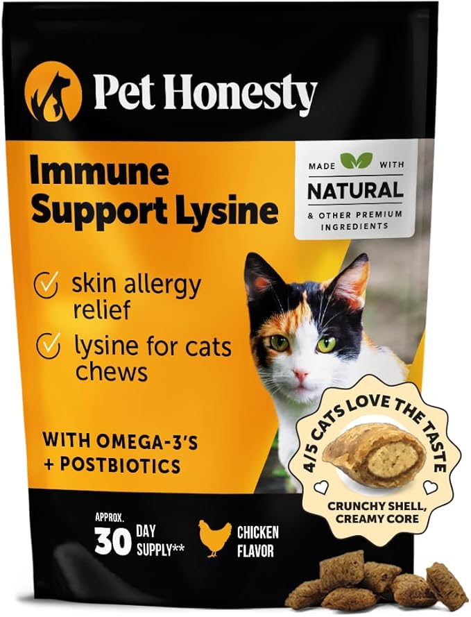 Cat Immune Support Lysine - Cat Allergy Relief - Sneezing, Runny Nose, Watery Eyes - Cat Supplements &amp; Vitamins with Omega 3s, L-Lysine, Antioxidants, Colostrum - Chicken (30 Day Supply)
