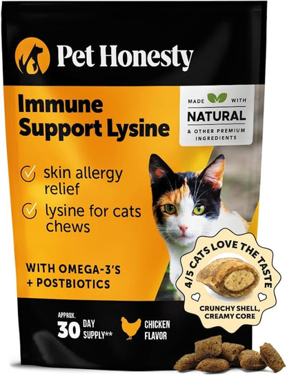 Cat Immune Support Lysine - Cat Allergy Relief - Sneezing, Runny Nose, Watery Eyes - Cat Supplements &amp; Vitamins with Omega 3s, L-Lysine, Antioxidants, Colostrum - Chicken (30 Day Supply)