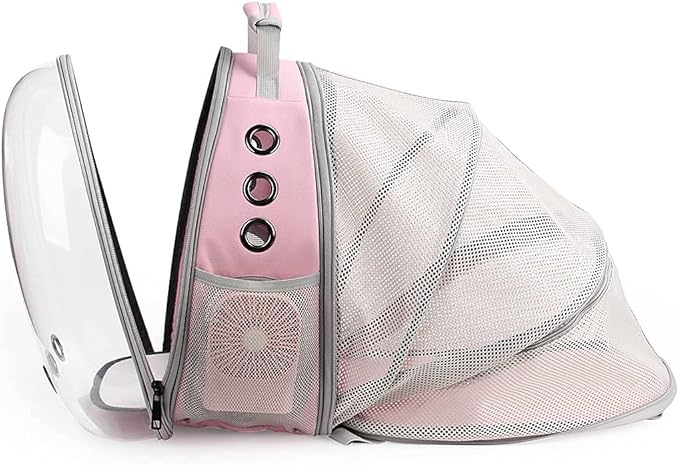Lollimeow Cat Carrier Backpack, Bubble Expandable Backpack Carrier, Pets and Small Dogs,Airline-Approved, Designed for Travel, Hiking, Walking &amp; Outdoor Use (Back Expandable-Pink)