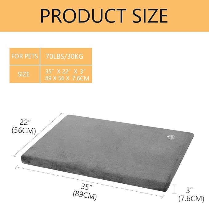 EMPSIGN Stylish Dog Bed Mat Dog Crate Pad Mattress Reversible (Cool &amp; Warm), Water Proof Linings, Removable Machine Washable Cover, Firm Support Pet Crate Bed for Small to XX-Large Dogs, Grey