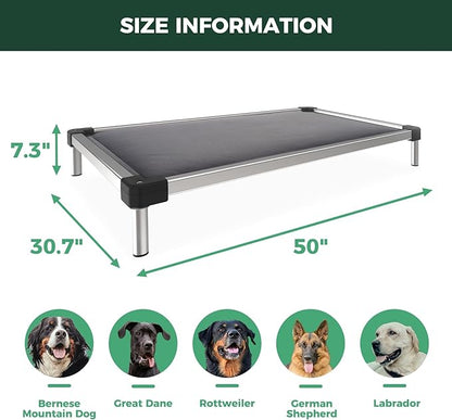 FXW TitanNest Chew-Proof Elevated Dog Bed, Raised Cot for Indoor/Outdoor/Camping Use, Durable &amp; Washable Padded Pet Bed for Large Dogs, 50.0" L x 31.0" W x 7.3" H, Gray