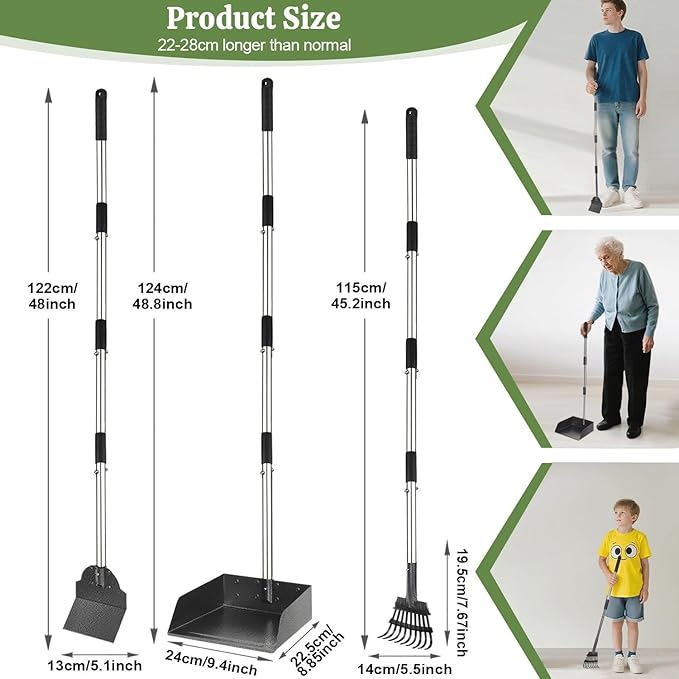 T2Y Pooper Scooper, Extra Long Handle Dog Pooper Scooper, Adjustable Stainless Steel Rake &amp; Spade &amp; Extra Large Tray, Durable Poop Scoopers for Yard, Lawn, Snowfield, Suitable for Multi-Dog Family
