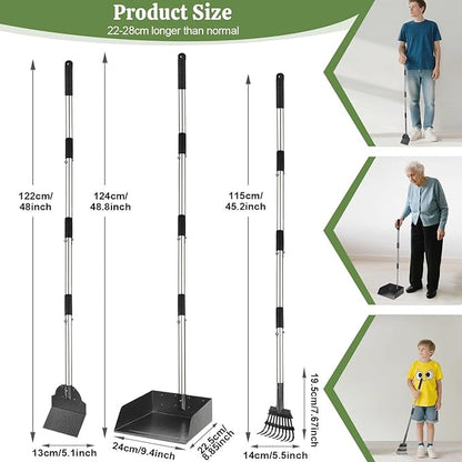 T2Y Pooper Scooper, Extra Long Handle Dog Pooper Scooper, Adjustable Stainless Steel Rake &amp; Spade &amp; Extra Large Tray, Durable Poop Scoopers for Yard, Lawn, Snowfield, Suitable for Multi-Dog Family