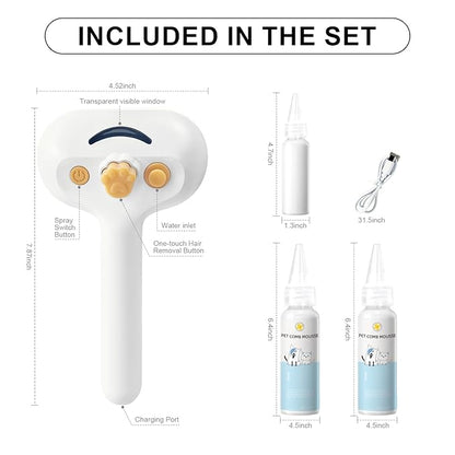 Pet Steam Brush for Dog &amp; Cat – 3-in-1 Spray Hair Removal Comb – Steam for Shedding &amp; Grooming – Water Brush for Long &amp; Short Haired Pets – Spritz Defur Comb