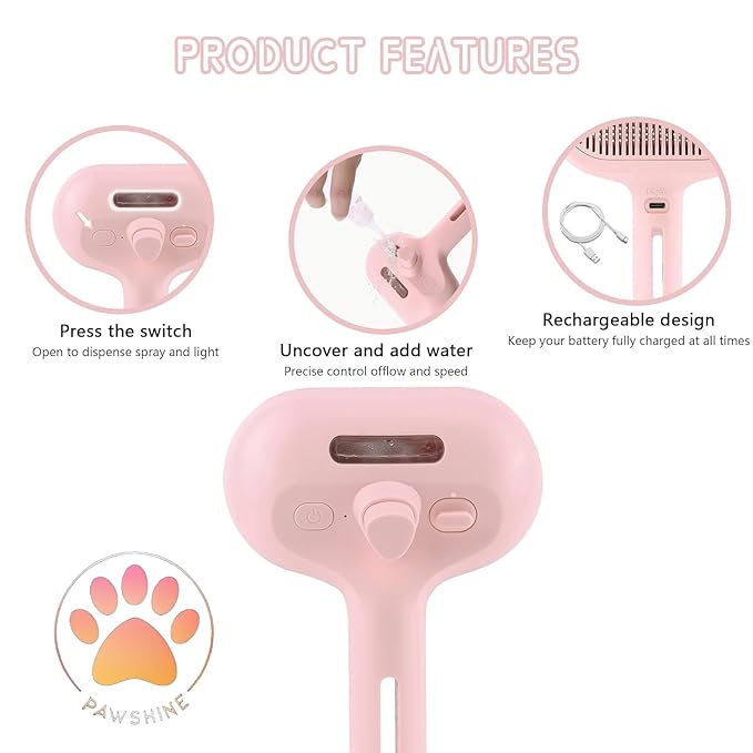 Cat steam brush – Effective Pet Brush for Indoor Cats, Steam Technology for Shedding, Mats &amp; Grooming – Ideal cat brush indoor for Deep Cleaning (Pink)