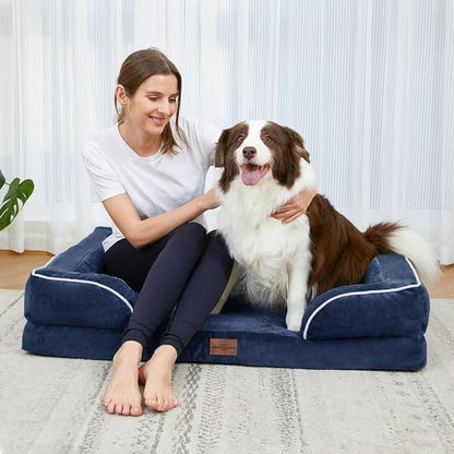 Comfort Expression PV Washable Jumbo Dog Bed for Extra Large Dogs, Waterproof Orthopedic Dog Beds, Jumbo Breed Pet Sofa Couch with Removable Cover &amp; Non-Slip Bottom(Navy Blue)
