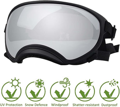 Medium Dog Sunglasses with Adjustable Strap UV Protection, Winproof Dog Puppy Sunglasses, Suitable for Medium Dog Pet Glasses, Dogs Eyes Protection,Soft Dog Goggles