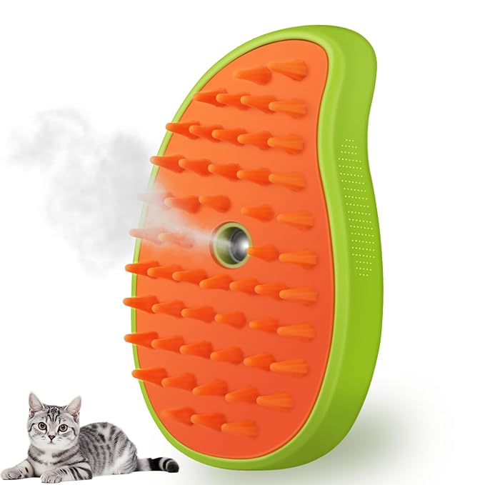3 in 1 Cat Steamer &amp; Brush - Silicone Massage Grooming Tool, Pet Hair Cleaning Comb for Cats &amp; Dogs (Mango Green)