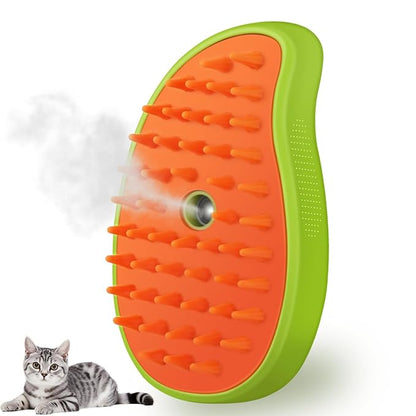 3 in 1 Cat Steamer &amp; Brush - Silicone Massage Grooming Tool, Pet Hair Cleaning Comb for Cats &amp; Dogs (Mango Green)