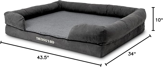 The Dog’s Bed, XL Grey Plush 43.5x34,Solid Memory Foam, Pain Relief: Arthritis, Hip &amp; Elbow Dysplasia, Post Surgery, Lameness, Supportive, Calming, Waterproof Washable Cover, Veterinary Approved