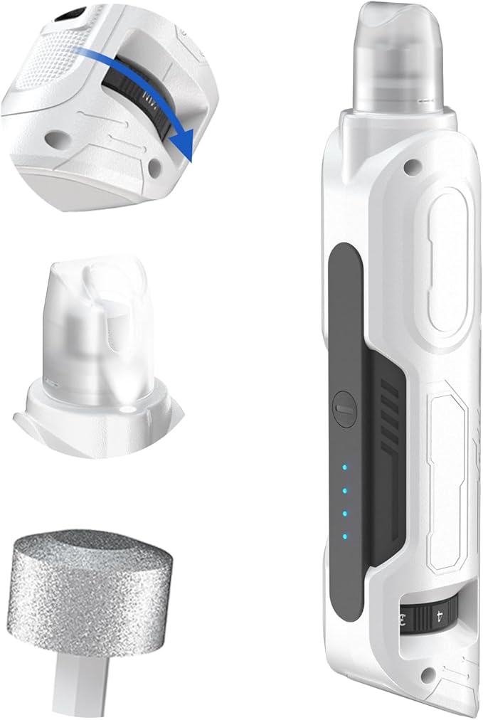 PAPIFEED High Torque Dog Nail Grinder Quiet - 6-Speed Adjustable Dog Nail Trimmers with 2 LED Lights &amp; Dust-Proof Cover, Powerful Motor for Large/Medium/Small Dogs &amp; Cats, Rechargeable - White