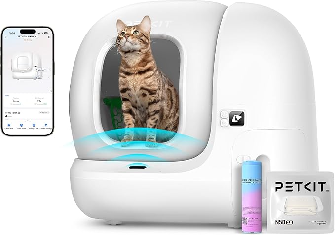 PETKIT PuraMax 2 Automatic Self-Cleaning Cat Litter Box, App Control Scoop-Free Litter Box with Safety Sensors, Odor Free &amp; Anti-Leakage Basic Bundle Includes Trash Bags,2.4G WiFi &amp; Low Entrance