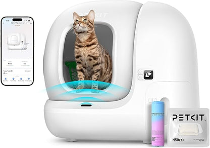 PETKIT PuraMax 2 Automatic Self-Cleaning Cat Litter Box, App Control Scoop-Free Litter Box with Safety Sensors, Odor Free &amp; Anti-Leakage Basic Bundle Includes Trash Bags,2.4G WiFi &amp; Low Entrance