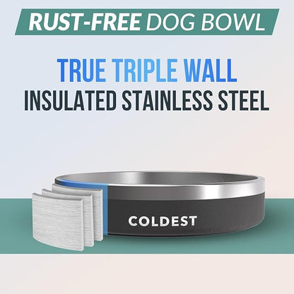 Coldest Dog Bowl - Anti Rust Metal, Non Slip, 3 Layers Insulated Stainless Steel Dog Bowls - Spill Proof &amp; Heavy Duty - Water Bowl for Dogs, Cats &amp; Pets, Dish Washer Safe (21 oz, Stealth Black)