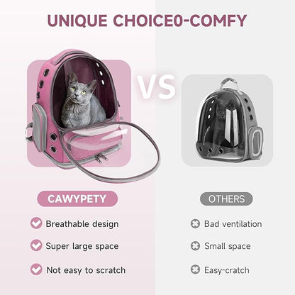 Cat Backpack Carrier, Breathable Cat Carrier Large Space Bubble Pet Backpack for Kitty Small Dog up to 15lbs, Transparent &amp; Foldable Pet Carrier for Travel Hiking（Pink）