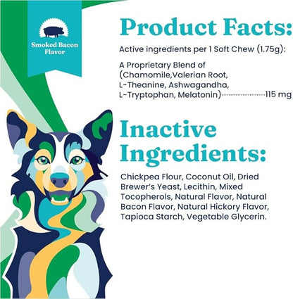 Solid Gold Calming Chews for Dogs - Dog Calming Chews W/Melatonin for Separation, Stress &amp; Hyperactivity Relief - Supports Relaxation for Travel, Fireworks &amp; Storms - All Ages &amp; Sizes - Bacon - 60ct