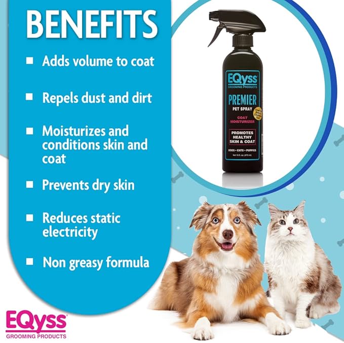 EQyss Premier Pet Spray - Moisturizes &amp; Conditions for Healthy Skin &amp; Coat, Non- greasy, Repels Dust &amp; Dirt - Great for Dogs, Cats, Puppies (16 oz)