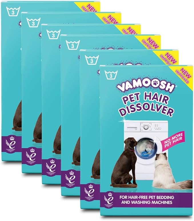 Vamoosh Pet Hair Dissolver | No Harmful Chemicals | Safe for Pets | Patented Pet Hair Dissolving Formula | Leaves no Residue | Removes Odor | Dissolves Dog, Cat &amp; Animal Fur |100g (Pack of 18)