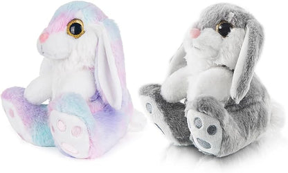 My OLi Bunny Stuffed Animal Pack of 2 Plush Rabbit 7in Stuffed Bunny with Floppy Ear Bedtime Friend Soft Toy Gifts for Girls Boys Kids, Gray &amp; Rainbow